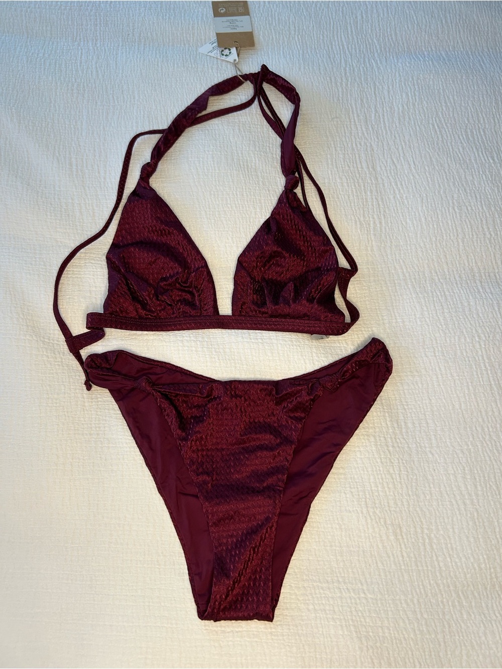 Textured Halter Bikini Set in Deep Wine